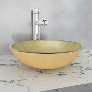 Stylish 42cm Gold Tempered Glass Basin | Hipomarket