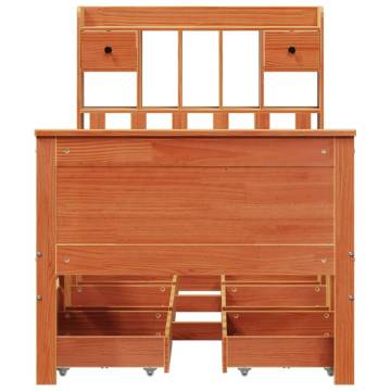 Bookcase Bed without Mattress - Solid Pine, Wax Brown 90x200 cm