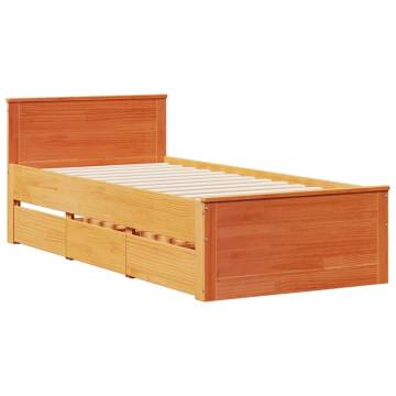 Bookcase Bed without Mattress - Solid Pine, Wax Brown 90x200 cm