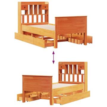 Bookcase Bed without Mattress - Solid Pine, Wax Brown 90x200 cm