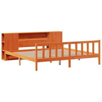 Bookcase Bed without Mattress - Solid Wood Pine - Wax Brown