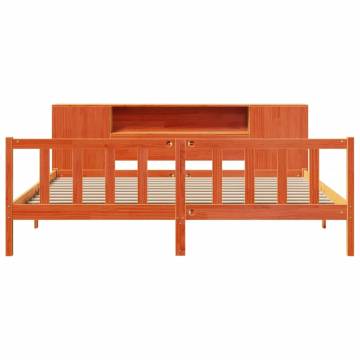 Bookcase Bed without Mattress - Solid Wood Pine - Wax Brown