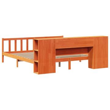 Bookcase Bed without Mattress - Solid Wood Pine - Wax Brown