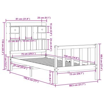 Bookcase Bed without Mattress - Wax Brown Solid Pine 75x190 cm