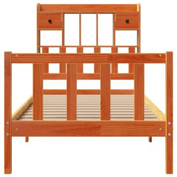 Bookcase Bed without Mattress - Solid Pine Wood, Wax Brown 90x200 cm