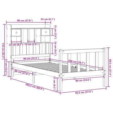 Bookcase Bed without Mattress - Solid Pine Wood, Wax Brown 90x200 cm