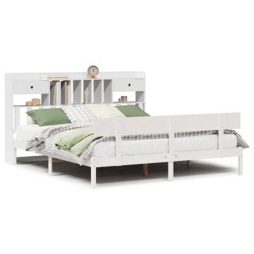 Bookcase Bed without Mattress - White Solid Pine | Hipomarket