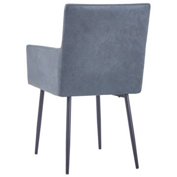 Modern Grey Faux Suede Dining Chairs with Armrests - 6 pcs