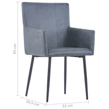 Modern Grey Faux Suede Dining Chairs with Armrests - 6 pcs