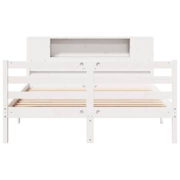 Bookcase Bed Without Mattress - White Solid Pine 135x190 cm