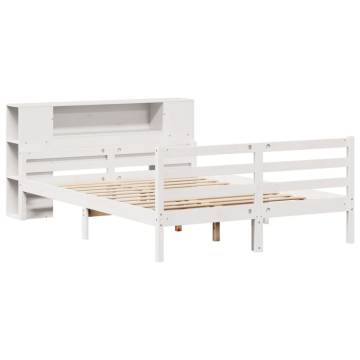 Bookcase Bed Without Mattress - White Solid Pine 160x200 cm