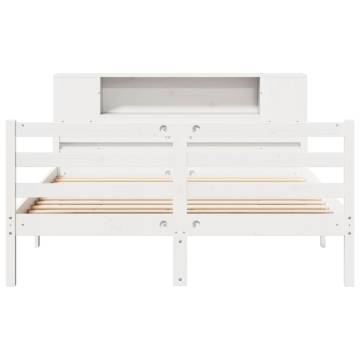 Bookcase Bed Without Mattress - White Solid Pine 160x200 cm