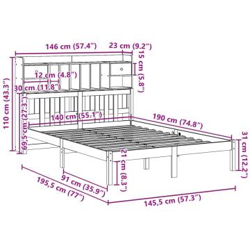 Bookcase Bed 140x190 cm - Solid Pinewood | Hipomarket UK