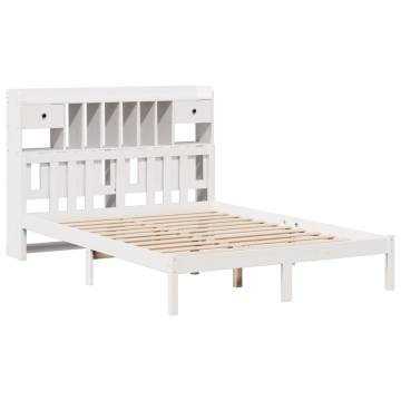 Bookcase Bed without Mattress - King Size Solid Pine White