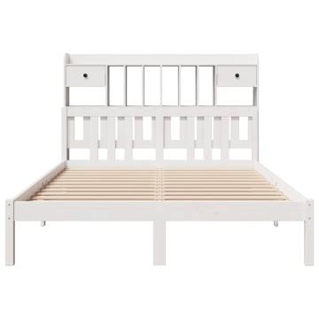 Bookcase Bed without Mattress - King Size Solid Pine White