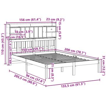 Bookcase Bed without Mattress - King Size Solid Pine White