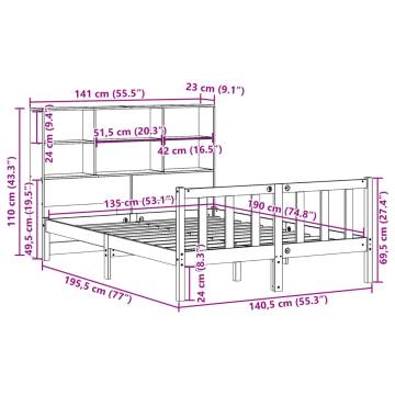 Bookcase Bed without Mattress - Solid Pine Double 135x190 cm