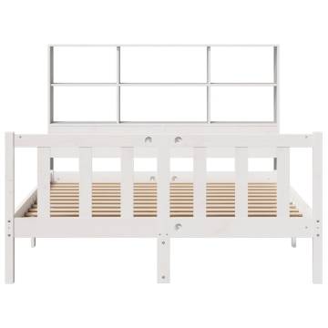 Bookcase Bed without Mattress - White King Size Solid Pine