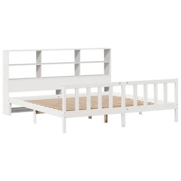 Bookcase Bed without Mattress - White Super King Solid Pine 180x200