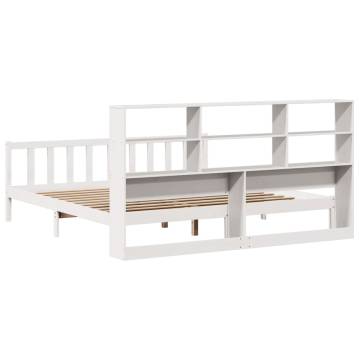 Bookcase Bed without Mattress - White Super King Solid Pine 180x200