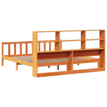 Bookcase Bed without Mattress - Wax Brown Solid Pine 200x200 cm