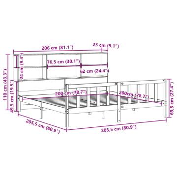 Bookcase Bed without Mattress - Wax Brown Solid Pine 200x200 cm