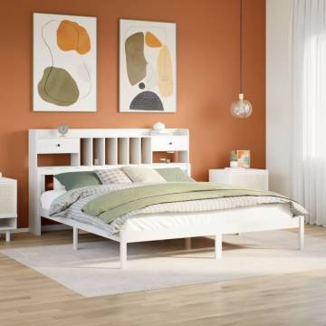 Bookcase Bed Without Mattress - Solid Wood Pine, White 200x200 cm