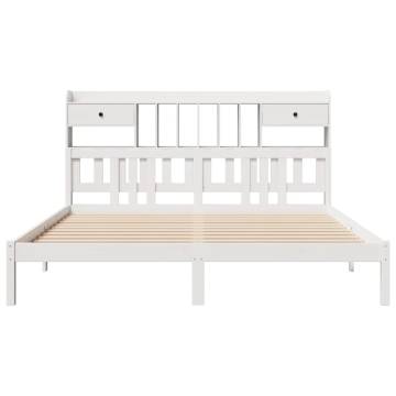 Bookcase Bed Without Mattress - Solid Wood Pine, White 200x200 cm