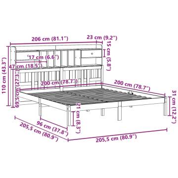 Bookcase Bed Without Mattress - Solid Wood Pine, White 200x200 cm