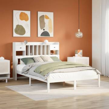 Bookcase Bed without Mattress - White Pine 160x200 cm