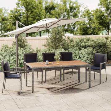 Garden Table with Wooden Top - Grey Poly Rattan & Acacia Wood