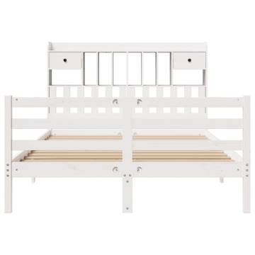 Bookcase Bed without Mattress - White Solid Pine 140x190 cm