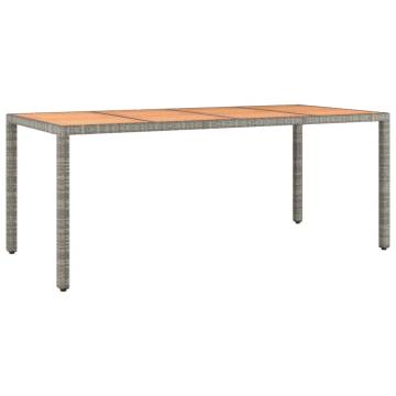 Garden Table with Wooden Top - Grey Poly Rattan & Acacia Wood