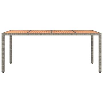 Garden Table with Wooden Top - Grey Poly Rattan & Acacia Wood