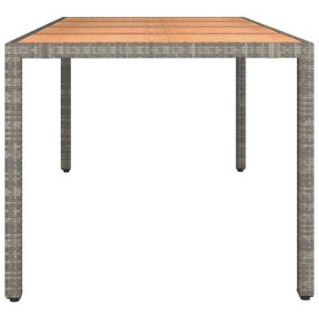 Garden Table with Wooden Top - Grey Poly Rattan & Acacia Wood