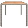 Garden Table with Wooden Top - Grey Poly Rattan & Acacia Wood