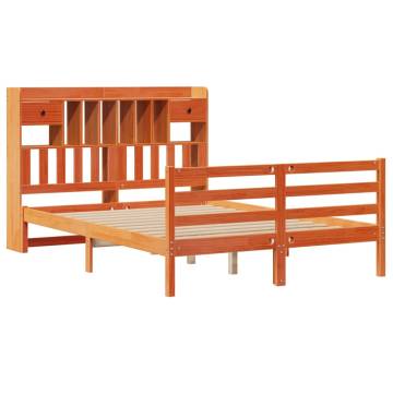 Bookcase Bed without Mattress - Solid Pine, Wax Brown 140x190cm