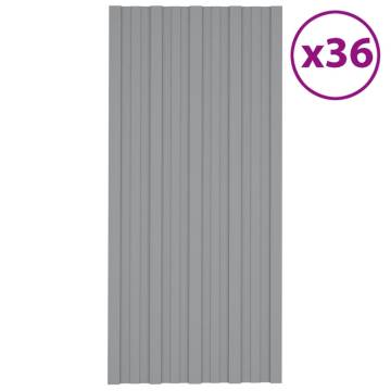 Roof Panels - 36 pcs Galvanised Steel Grey | 100x45 cm