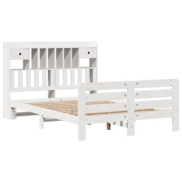 Bookcase Bed without Mattress - White Solid Pine 160x200 cm