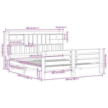 Bookcase Bed Wax Brown 200x200 cm - Solid Pinewood Frame