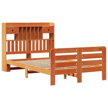 Bookcase Bed without Mattress - Solid Wood Pine in Wax Brown