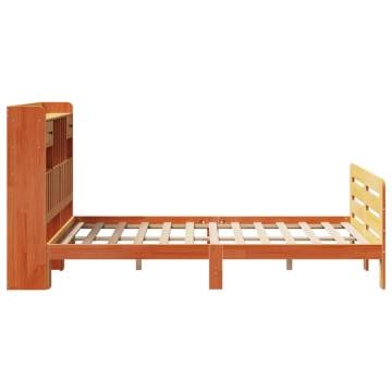 Bookcase Bed without Mattress - Solid Wood Pine in Wax Brown