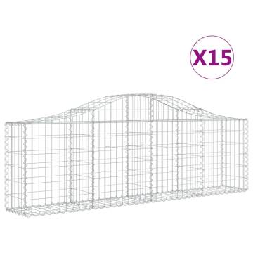 Arched Gabion Baskets 15 pcs | Galvanised Iron Garden Barriers