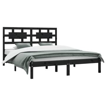 Black Solid Wood Pine Bed Frame 150x200 cm King Size