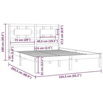 Black Solid Wood Pine Bed Frame 150x200 cm King Size