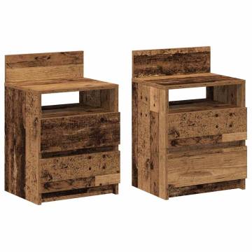 Stylish Bedside Cabinets 2 pcs with 2 Drawers - Old Wood