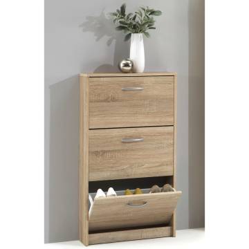 FMD Oak Shoe Cabinet with 3 Tilting Compartments | Stylish Storage