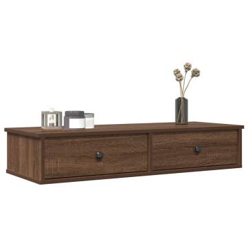 Wall Shelf with Drawers - Brown Oak, 100x37.5x19 cm