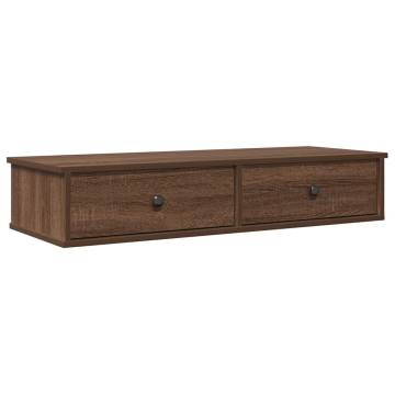 Wall Shelf with Drawers - Brown Oak, 100x37.5x19 cm