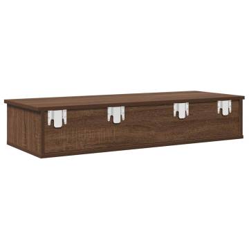 Wall Shelf with Drawers - Brown Oak, 100x37.5x19 cm